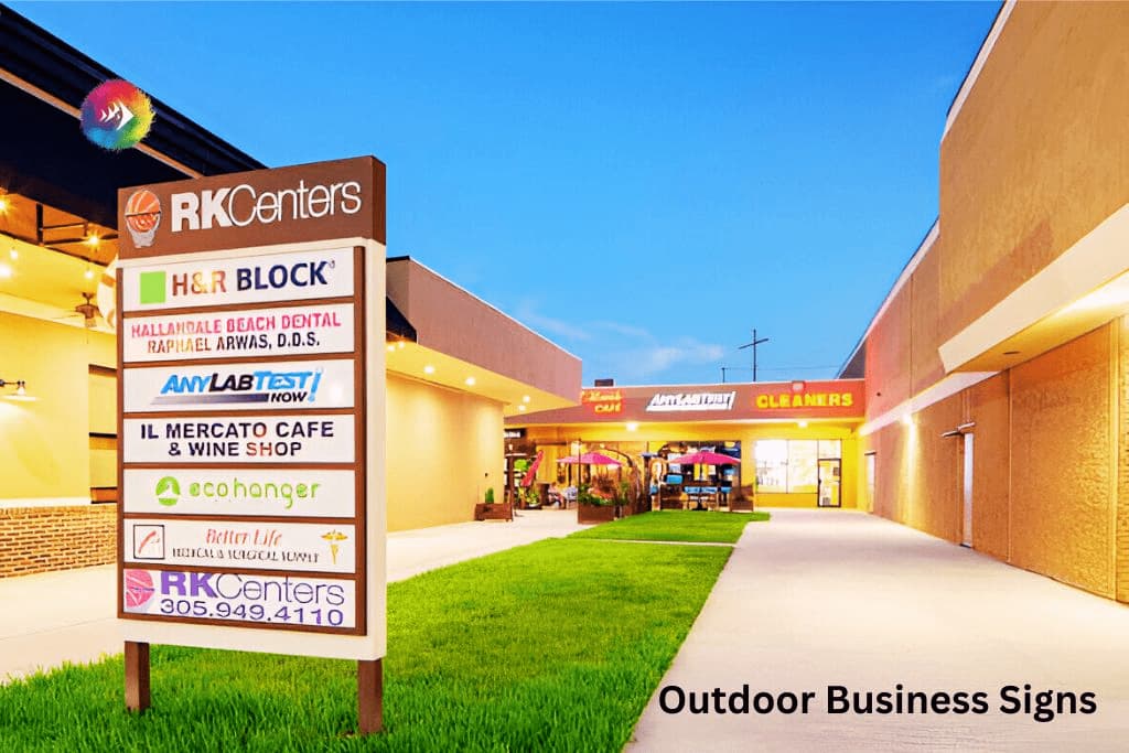 Outdoor business sign showcasing a shop fascia with brand logo and clear directional signage to attract foot traffic.