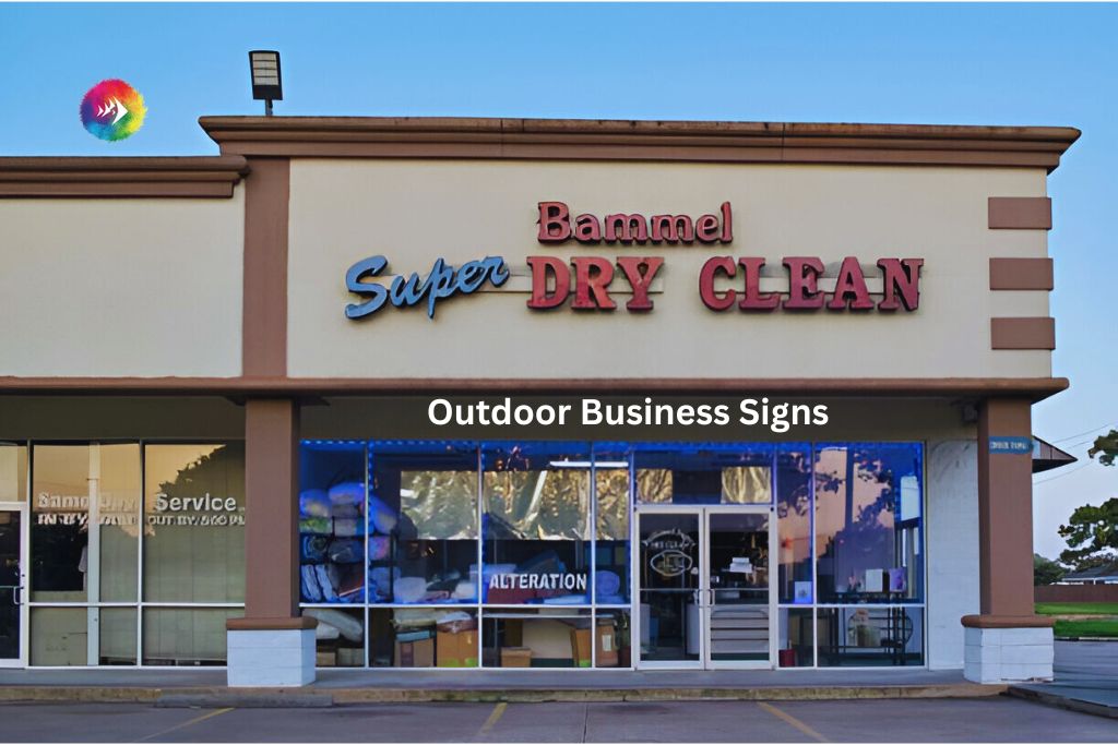 Outdoor business sign showcasing a shop fascia with brand logo and clear directional signage to attract foot traffic.