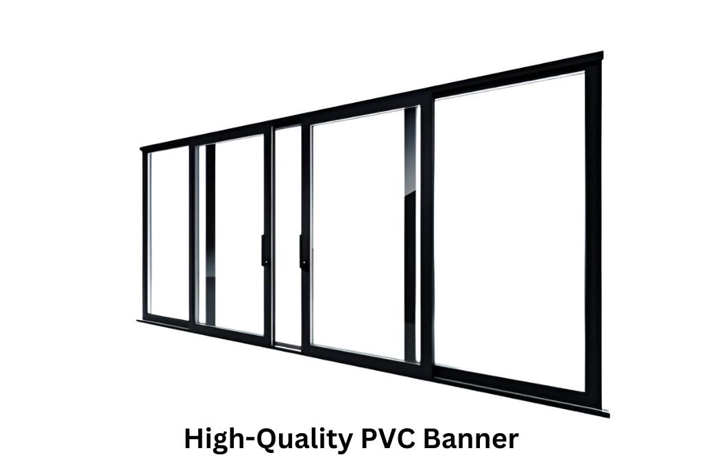 PVC banner displaying vibrant outdoor signage, showcasing durable, waterproof, and weather-resistant material ideal for long-lasting advertising.